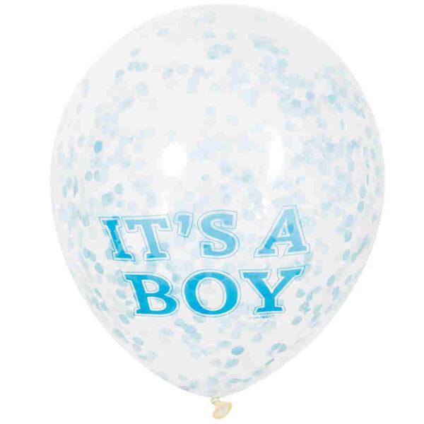 U58111 Ballon 30cm 6 stuks Babyboy met confetti