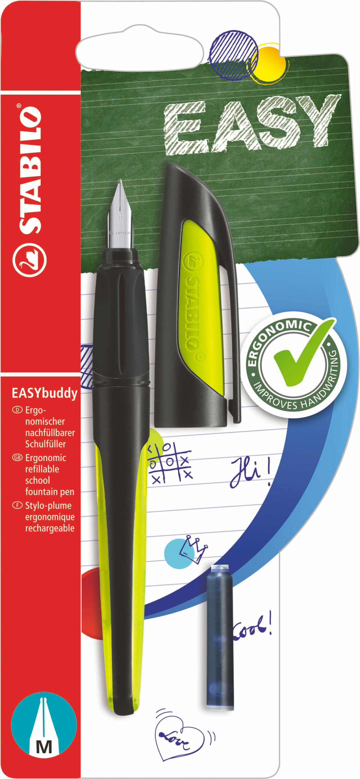 B-51556-5 STABILO EASYbuddy vulpen M zwart/lime blister