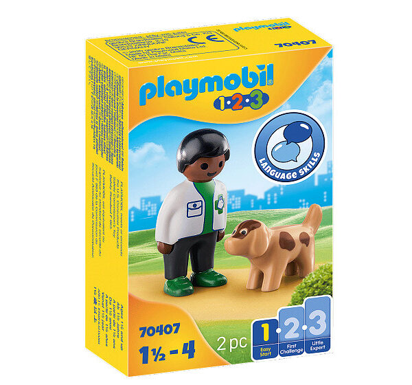 70407 Playmobil 1.2.3. Dierenarts met hond