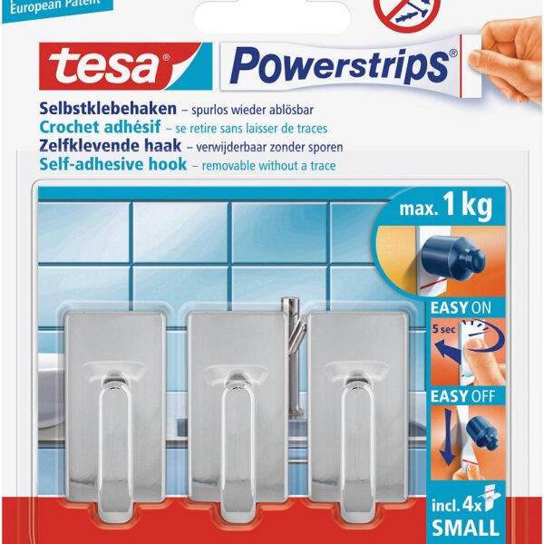 57540-00012-01 Tesa Powerstrips Small Classic - Chroom 3 stuks