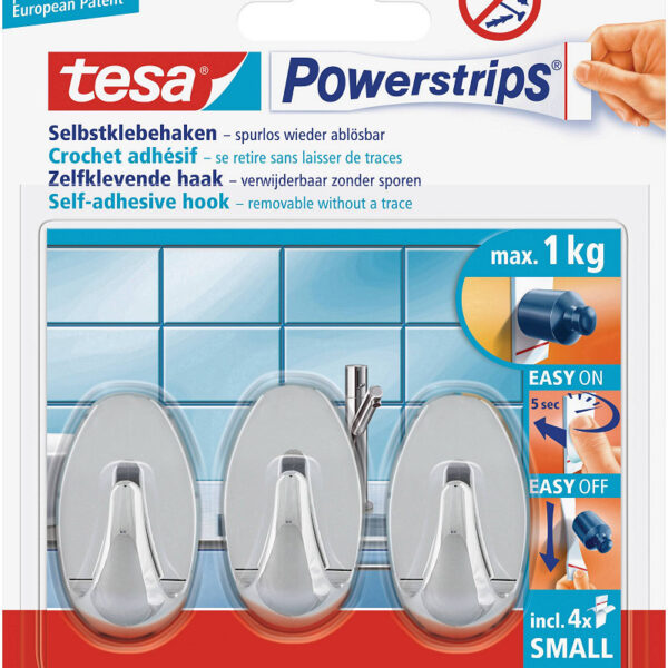 57543-00012-02 Tesa Powerstrips Small Ovaal - Chroom 3 stuks