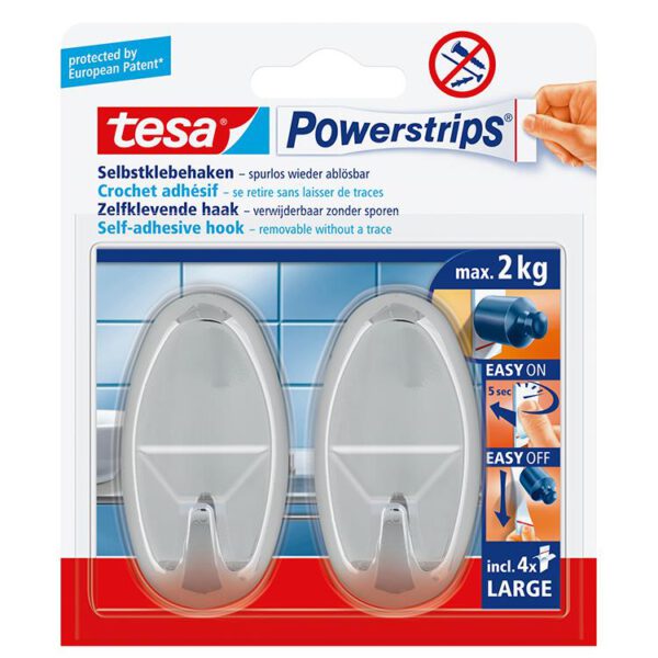 58050-00012-01 Tesa Powerstrips Large Ovaal Chroom
