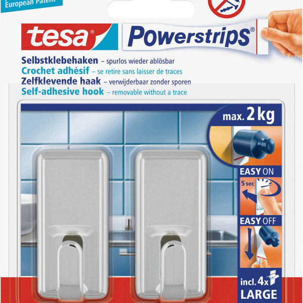 58051-00010-01 Tesa Powerstrips Large Classic 2KG - Chroom 2 stuks