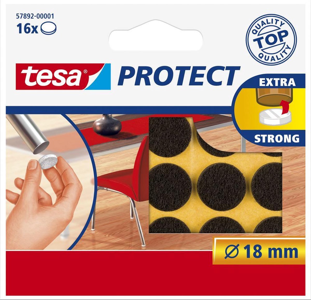 57892-00001-01 Tesa Beschermvilt rond 18mm 16 stuks bruin