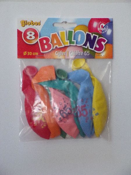 2184 Ballonnen cijfer 65 no. 12 eenzijdig 5 zakjes met 8 stuk