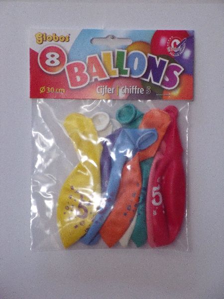 2226 Ballonnen cijfer 5 no. 12 eenzijdig 5 zakjes met 8 stuks