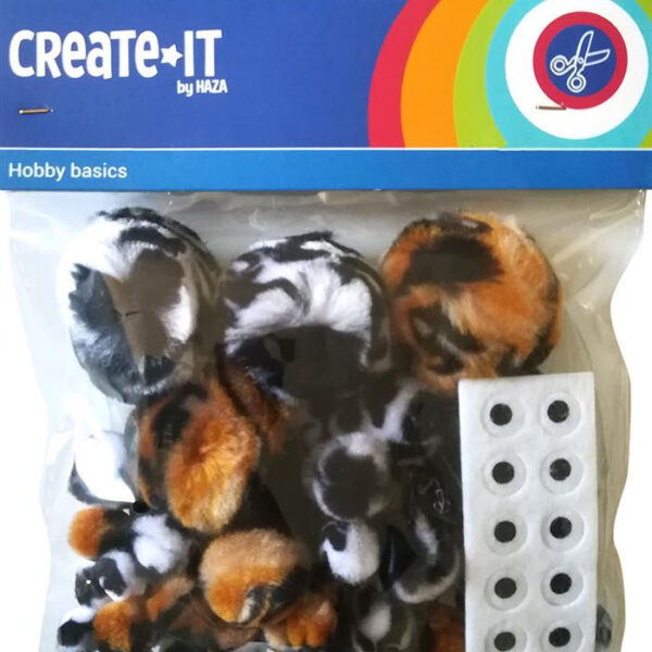 192344 Create-It Pompoms animal mix + oogjes 75 stuks