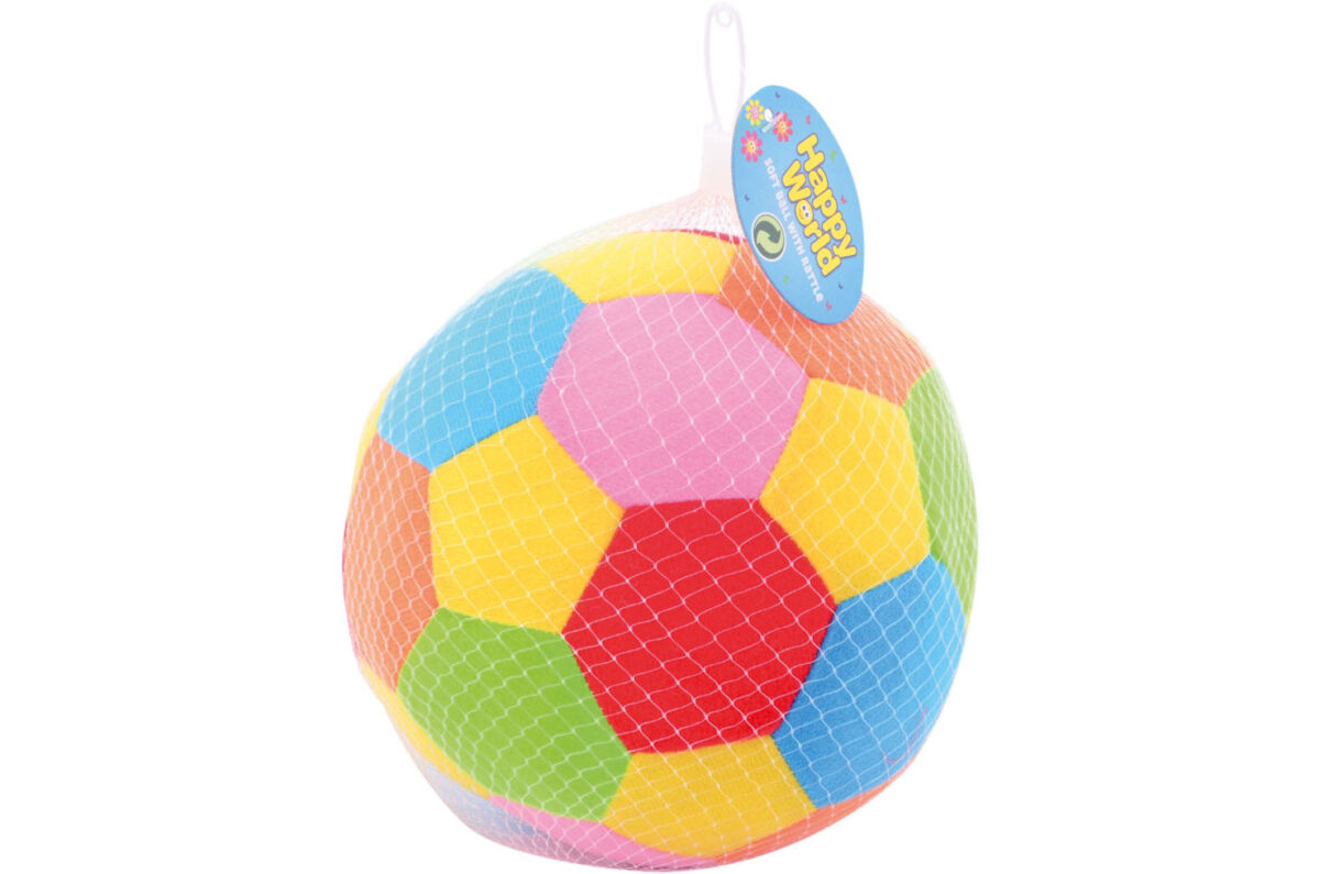 22034 Happy world bal met rammel 18 cm.