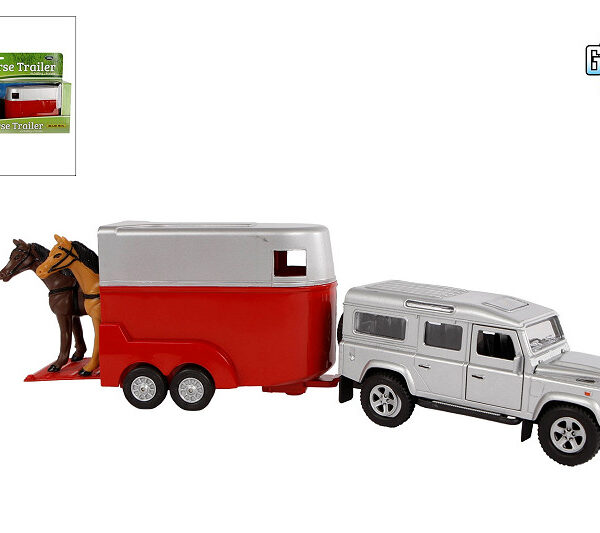 521712 Kids Globe Die Cast pull back Landrover met paardentrailer