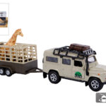 521723 Kids Globe Die Cast pull back Landrover met Giraffe trailer