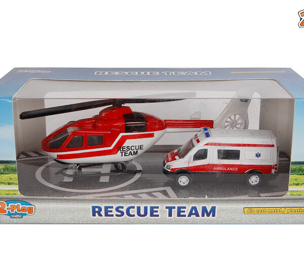 540302 2-Play Rescue Team ambulance 8cm helikopter 16cm