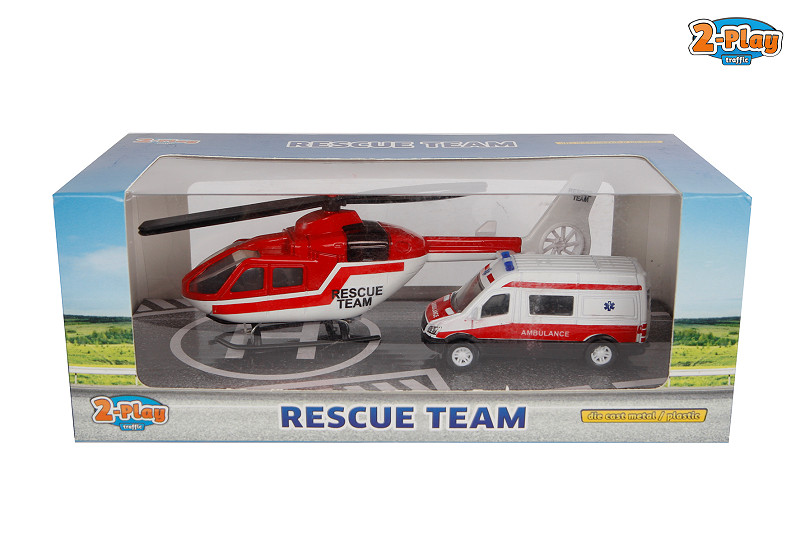540302 2-Play Rescue Team ambulance 8cm helikopter 16cm