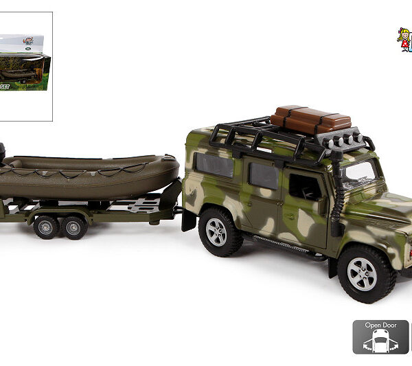 520191 Kids Globe Die Cast Land Rover met boot en aanhanger 27cm