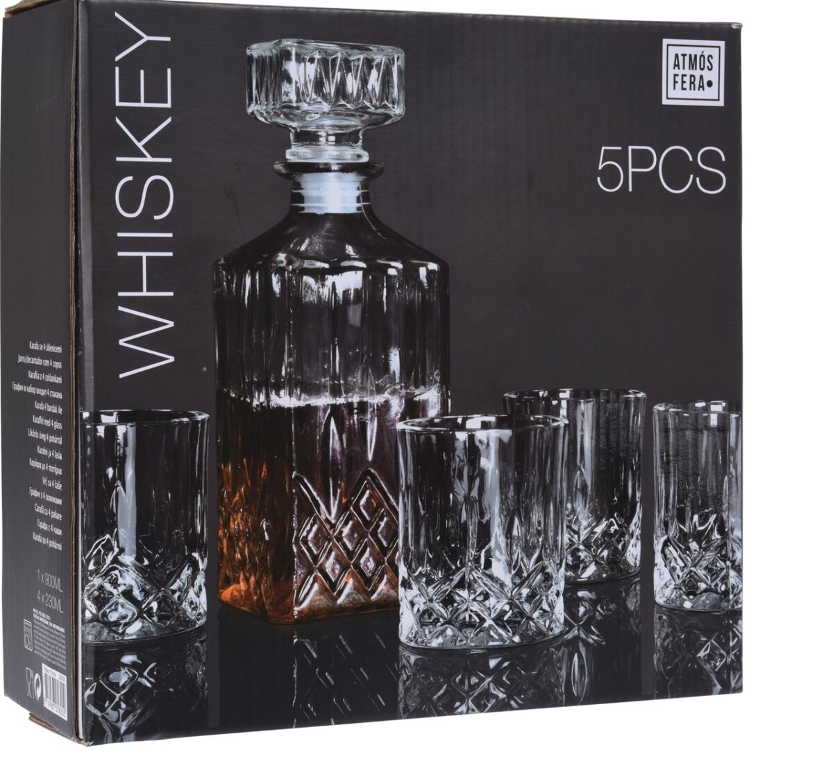 YE7300760 Whiskeyset fles 900ml met dop en 4 glazen