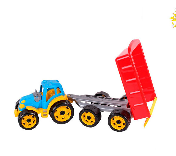 Sun Fun tractor met aanhanger 52,5x19x16,5cm blauw rood