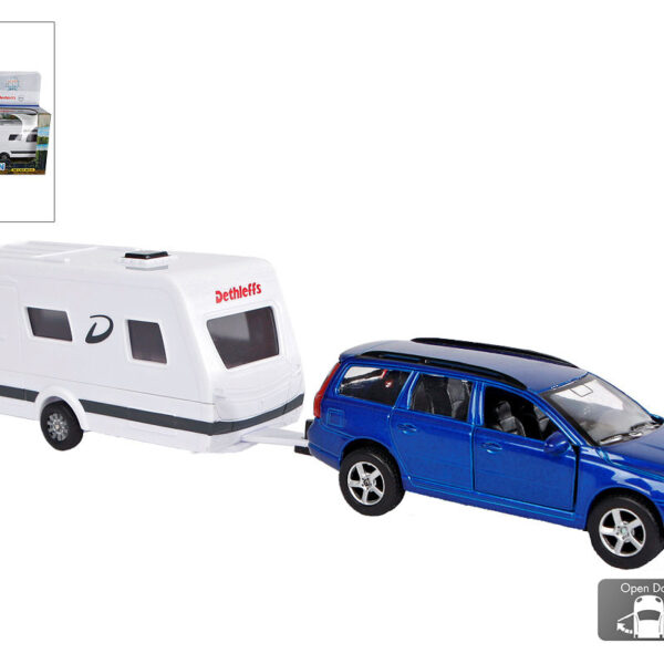 Kids Globe V70 met Dethleffs caravan die cast pb 30cm