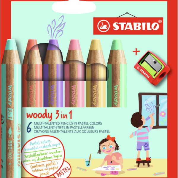 STABILO woody 3 in 1 pastel etui 6 stuks