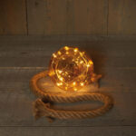 Bal glas goud 15cm aan 1 meter touw 10 LEDS warmwit