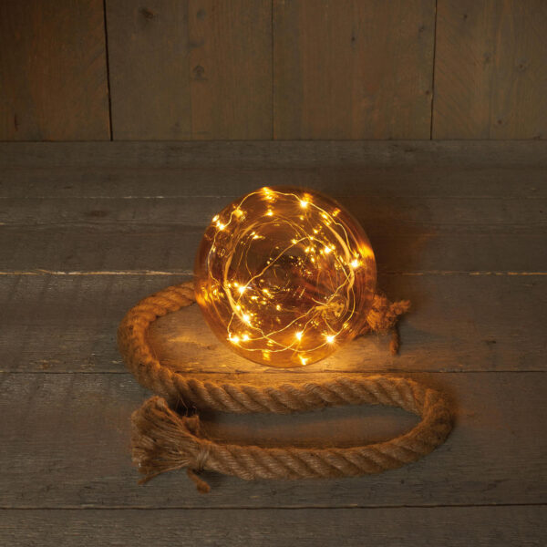 Bal glas goud 15cm aan 1 meter touw 10 LEDS warmwit