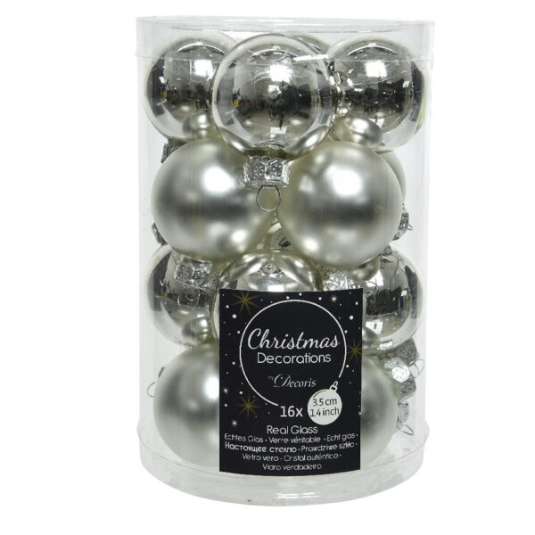 Kerstbal Glas 3.50cm 16 stuks - Zilver