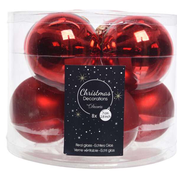 Kerstbal Glas 7.00cm 8 stuks - Rood