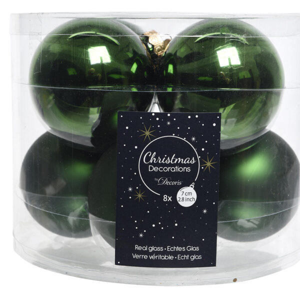 Kerstbal Glas 7.00cm 8 stuks - Groen