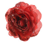 Bloem Roos met glitter op clip 14cm - Rood