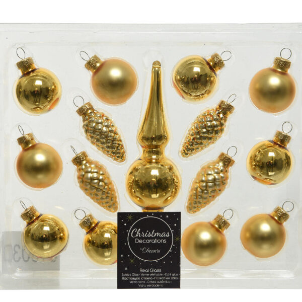 Kerstbal Glas mini set 15 stuks - Goud