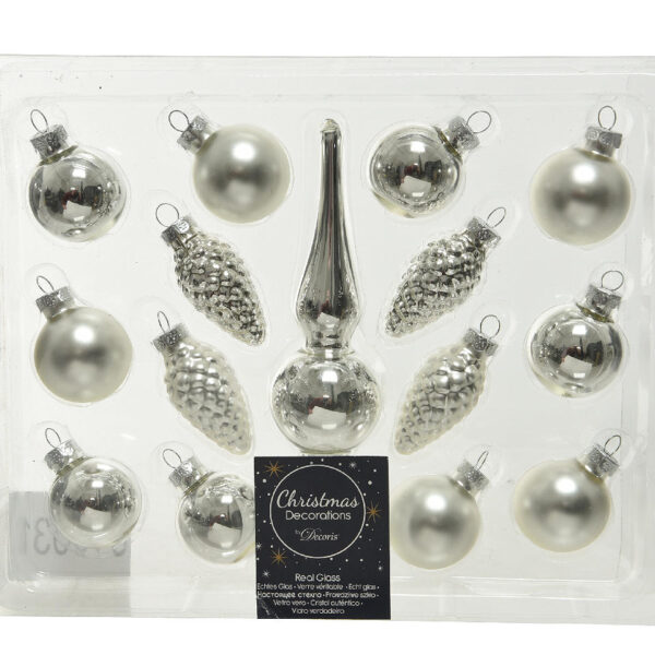 Kerstbal Glas mini set 15 stuks - Zilver