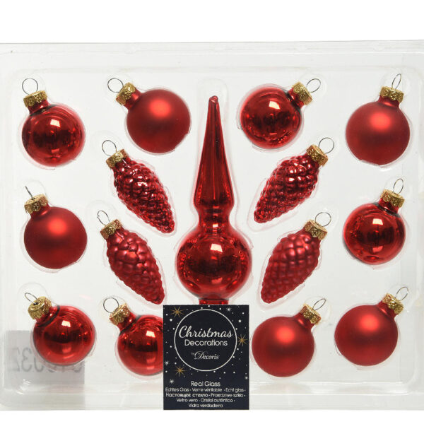 Kerstbal Glas mini set 15 stuks - Rood