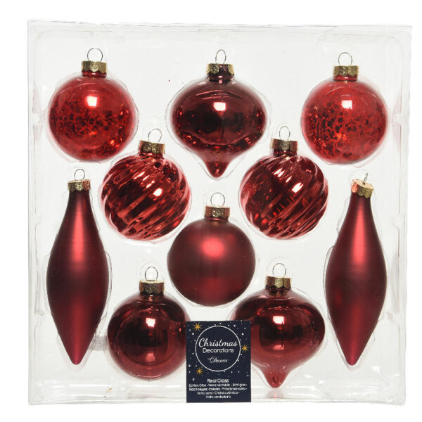 Kerstbal Glas set 10 stuks - Rood