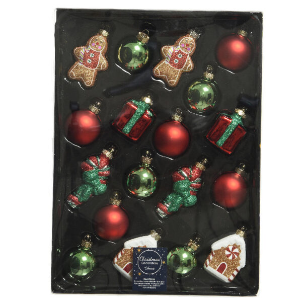 Kerstbal Glas Figuren 18 stuks - Rood/Groen