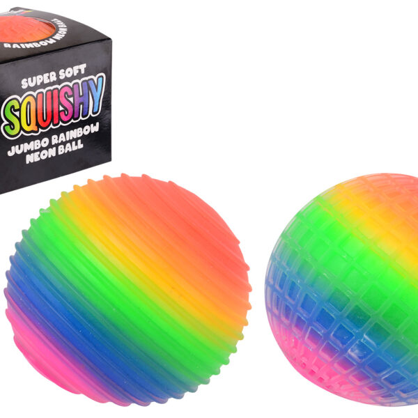 Jumbo neon rainbow bal in open doos met patroon