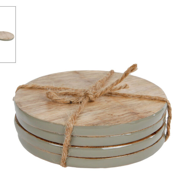 Onderzetters Romee naturel/groen hout 4 stuks