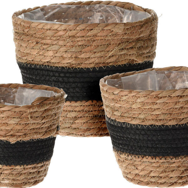 Bloempot natural rope set 3 stuks - zwart