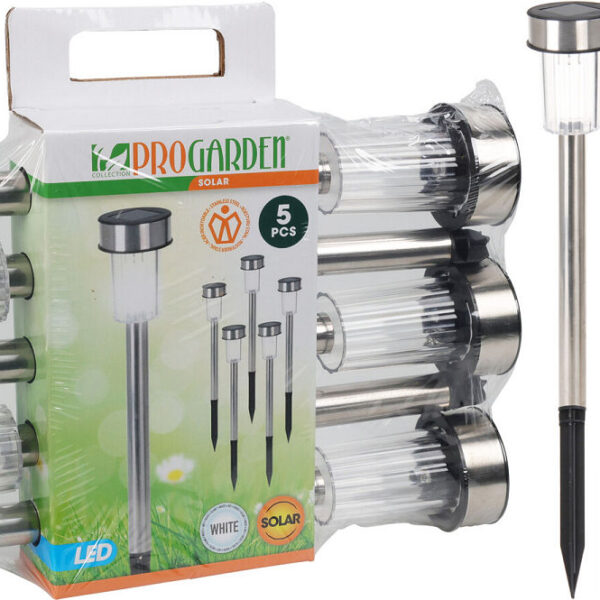 ProGarden Solar lamp RVS set 5 stuks