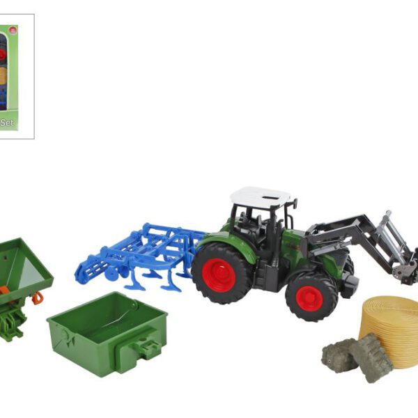 Kids Globe tractor met 8 accessoires freewheel 30cm groen