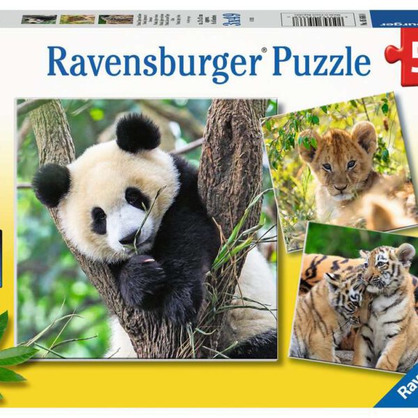 Puzzel 3x49 stukjes Panda, tijger en leeuw