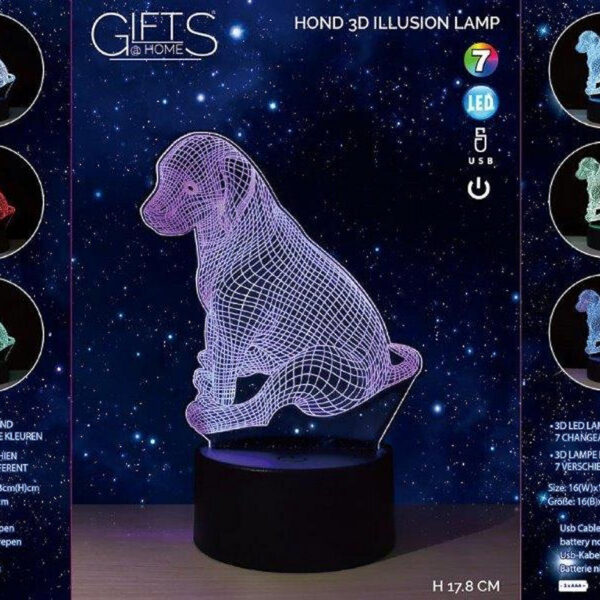 Lamp 3D LED Hond incl usb kabel