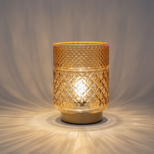 LED Lamp glas Relief op gouden voet Amber 12x17cm incl. time