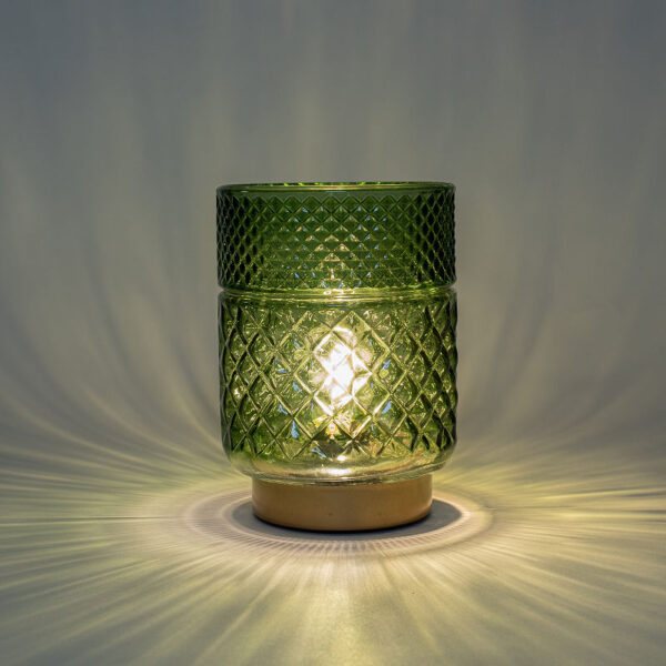 LED Lamp glas Relief op gouden voet Groen 12x17cm incl. time