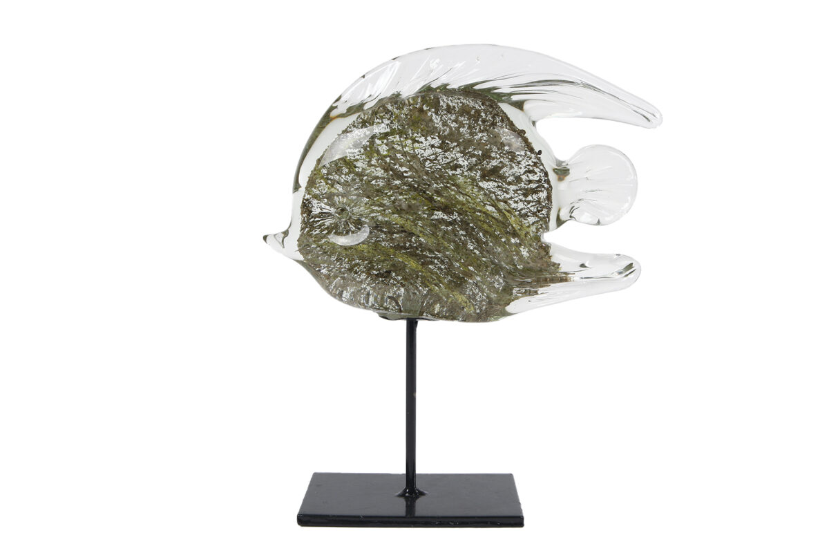 Sculptuur Fish grijs/groen glas 19,5x5,5x23cm