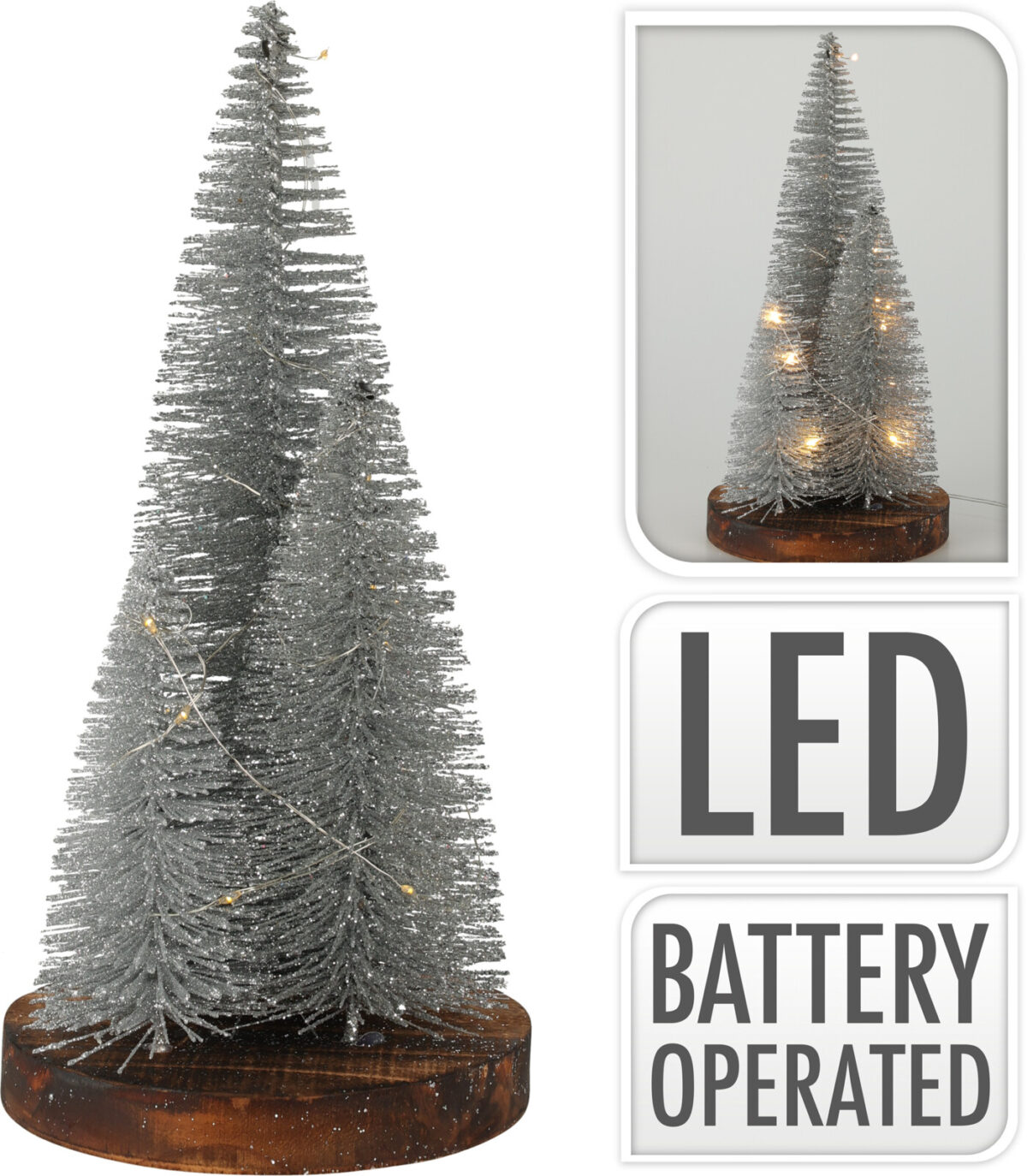 Kertbomen 30cm op voet LED incl. timer - Zilver