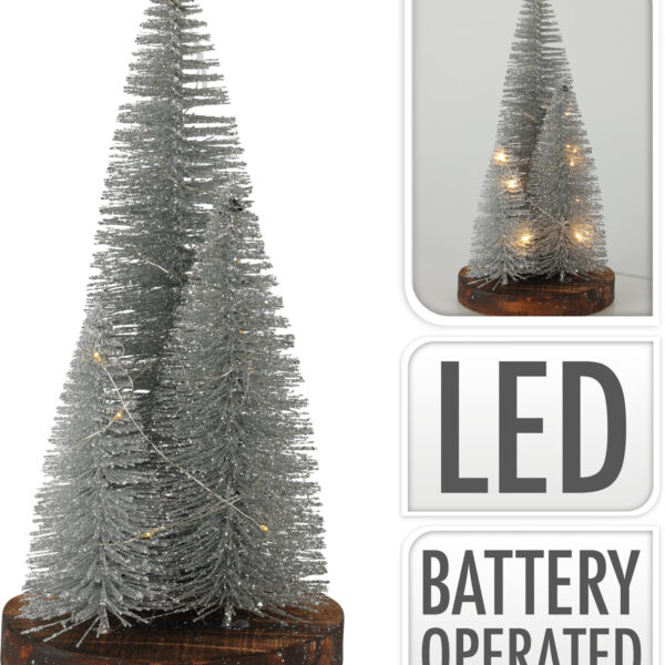 Kertbomen 30cm op voet LED incl. timer - Zilver