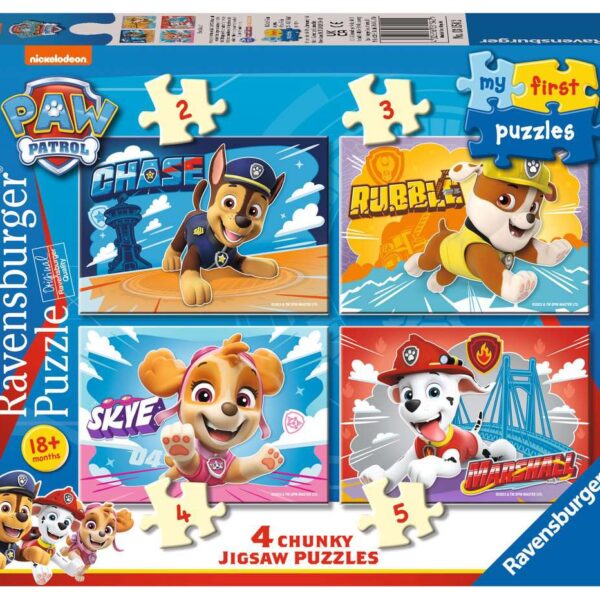 Mijn eerste puzzel Paw Patrol 2+4+6+8 stukjes