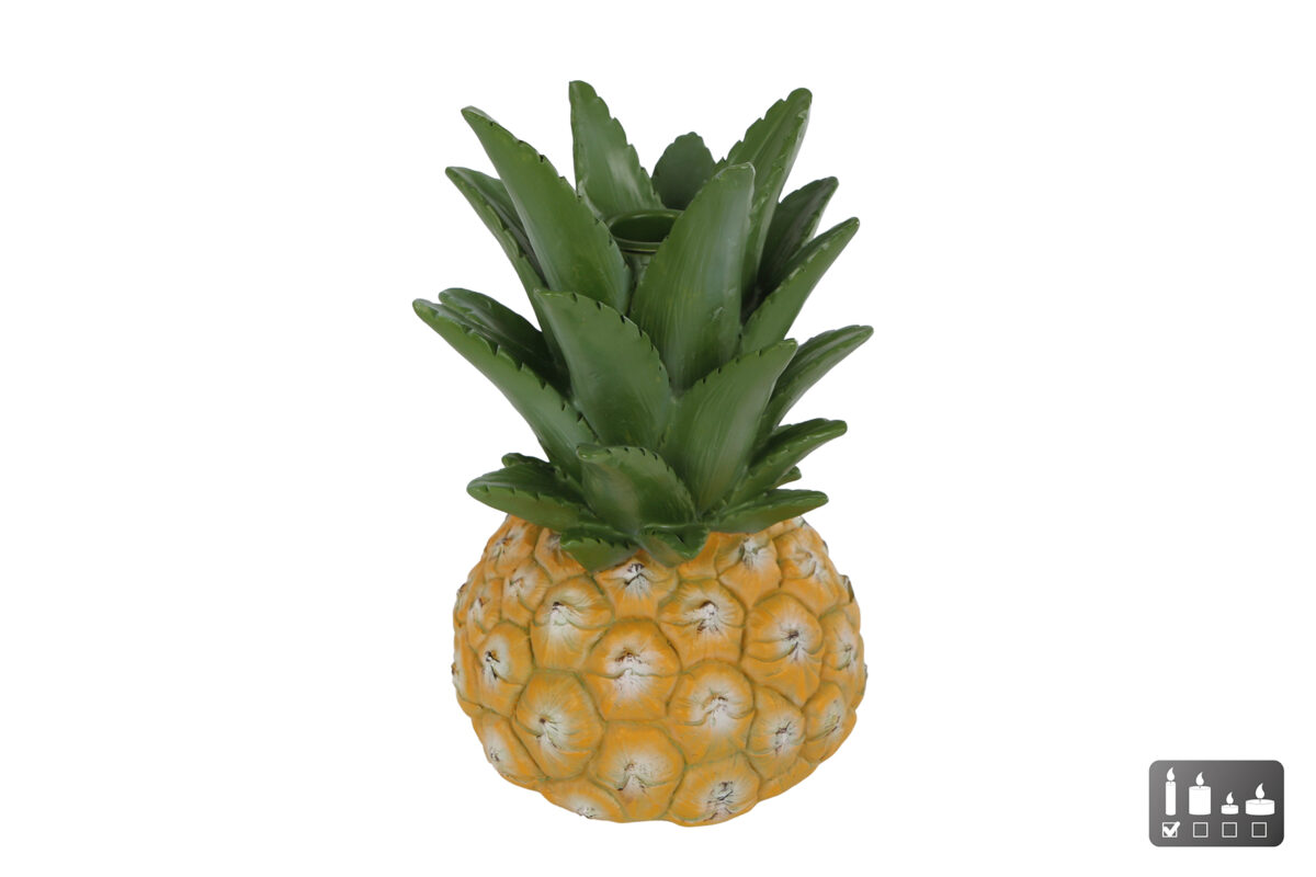 Kandelaar Pineapple geel/groen polystone 12x12x18cm