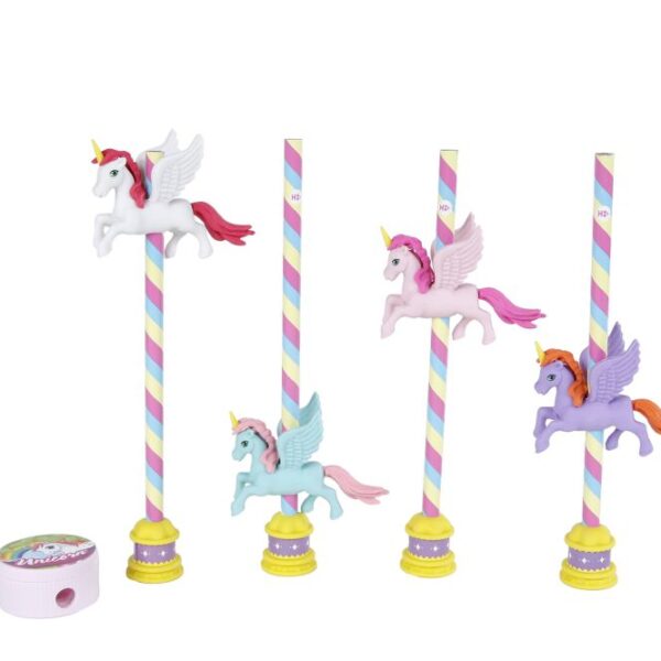 Unicorn potlood met gum set 4 stuks en puntenslijper