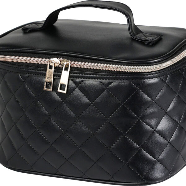 Beauty tas leder look ruit - zwart