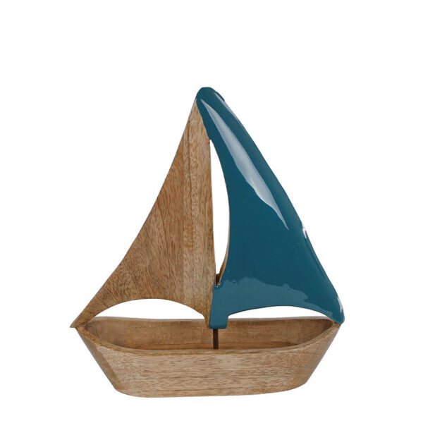 Sculptuur boot Sail S blauw/naturel mango 25x23x3cm