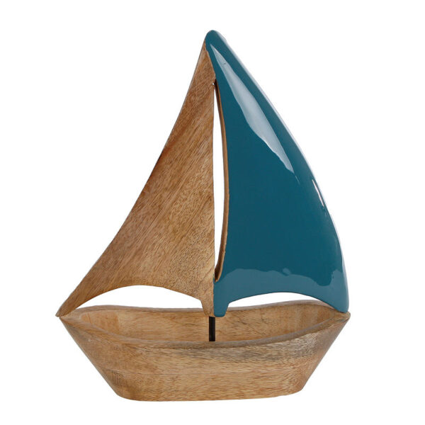 Sculptuur boot Sail L blauw/naturel mango 35x28x3cm